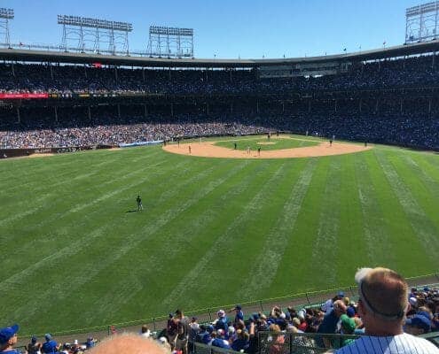 Photo of Wrigley Field and links to Wrigleyville Real Estate For Sale - Homes, Townhomes, Condos & Lofts
