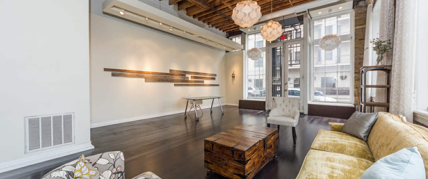Interior of Chicago retail timber loft at 521 N Halsted