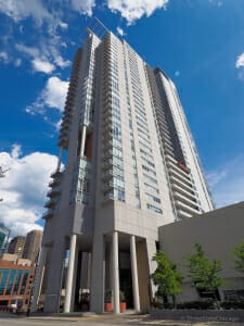 Exterior of Skybridge condominiums in Chicago's West Loop